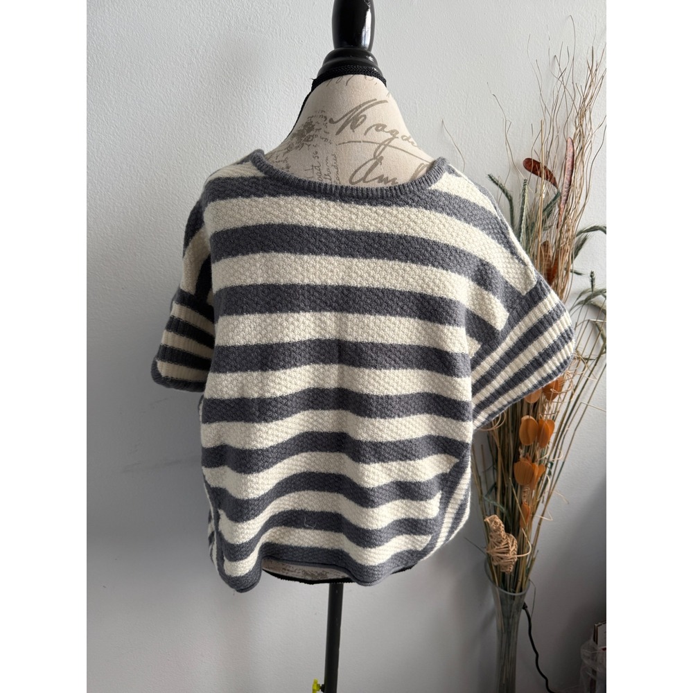 Free People Womens Grey‎ Cream Striped Wool Blend Popcorn Knit Sweater Vest M